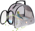 Small Bird Travel Carrier, Portable Mesh Vented Bird Carrier Cage for Parakeet, Parrot, Cockatiel, Guinea Pig, Bearded Dragon Reptile Carrier for Hiking Vet Visit Bicycle Ride (Grey, Mesh Window)