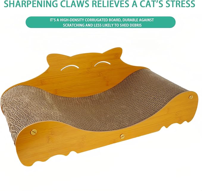 Cat Scratching Board with Natural Wood Color Sturdy Frame and Cardboard Liner, 24in x 9.5in Indoor Cat Lounger, Furniture Protection Scratching Pad, Durable