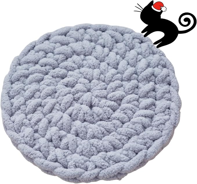 Cat Self-Warming Knitted Bed Mat, Extra-Soft Warm Round Washable Pads Cushions for Indoor Kittens & Kitty Small Pets Cat Trees (Blue-Grey,Large)