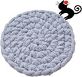 Cat Self-Warming Knitted Bed Mat, Extra-Soft Warm Round Washable Pads Cushions for Indoor Kittens & Kitty Small Pets Cat Trees (Blue-Grey,Small)