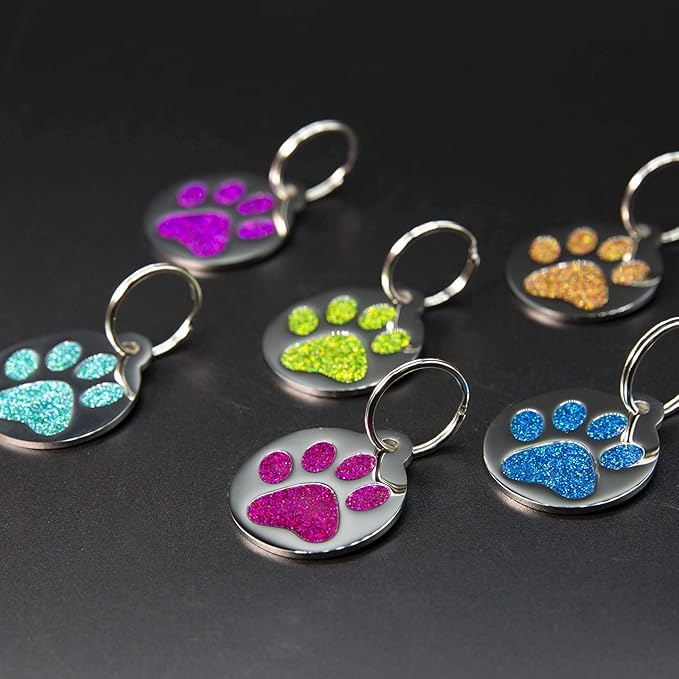 PetANTastic Engraved Cat Tags - Personalized with 4 Lines of Custom Engraved ID, Round Paw Print Stainless Steel Enameled in 6 Colors: Ocean Blue, Aquamarine, Deep Pink, Magenta, Pale Green, Amber