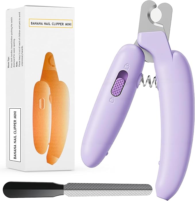 Dog Nail Clippers,Dog Nail Trimmers for Small Medium Dogs and Cats - Professional Grooming Tool with Safety Lock, Sharp Stainless Steel Blade Prevents Splitting，Includes Nail File (Purple-mini)