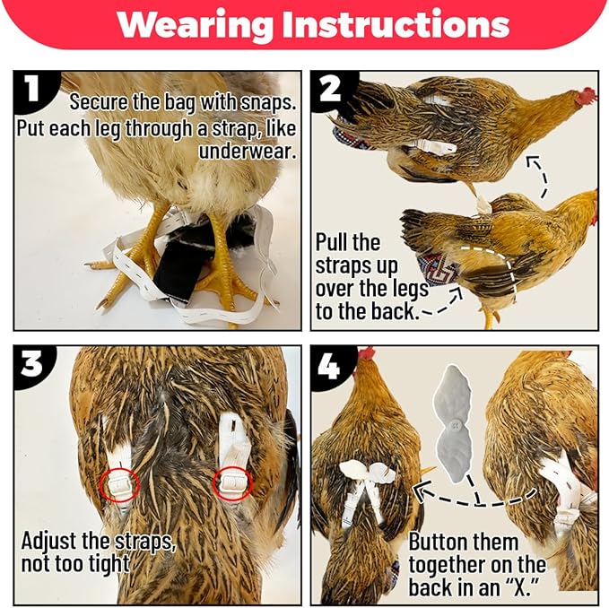 【3rd-Upgrade】 Reusable 3D Chicken Diapers for Indoor Chickens – Leak-Proof 3D Pouch with Replaceable Bag, Adjustable Straps & Cross-Back Design, Fit for Hens and Roosters(Plastic Bags not Included)