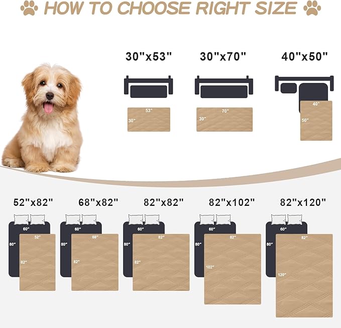 Smiry Waterproof Dog Bed Cover Blanket 52x82, Soft Reversible Pet Blanket, Washable Leakproof Cats Dogs Couch Cover for Sofa, Couch, Furniture, Camel/Beige