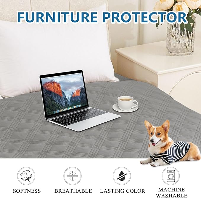 hyha Waterproof Dog Blanket, Reversible Pet Bed Blanket, Soft Sofa Couch Cover for Dogs Washable, Waterproof Pet Couch Covers for Sofa Puppy Cats Furniture Protector(40"x80", Grey/Dark Grey)