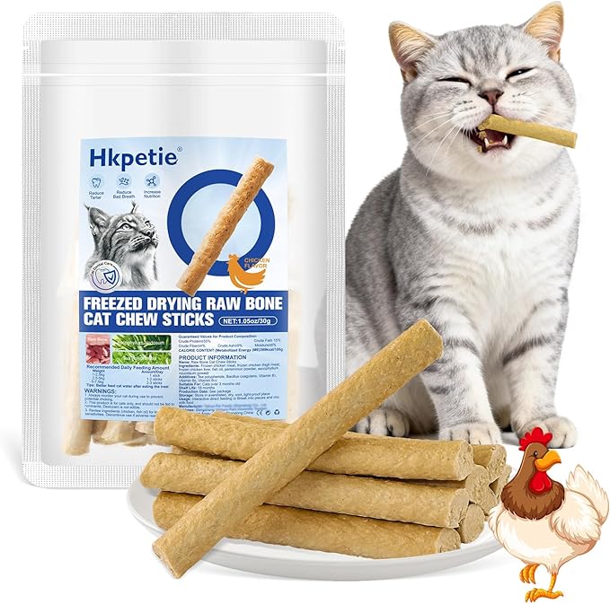30g Freezed Dried Cat Dental Treats Chicken Flavor, Cat Chew Stick for Freshens Breath and Reduce Tartar, Feline Teething Sticks Cats Treats Snack