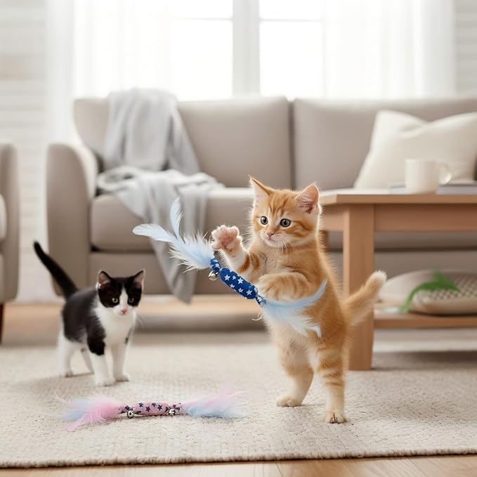 Catnip Toy Candy Shape with Bright Colors Feathers & Bell, Kicker Chew Toy for Indoor Cats, Enrichment Toys for Bored Kittens & Adult Cats, 3-Pack Crinkle Plush Toys for Teething and Play