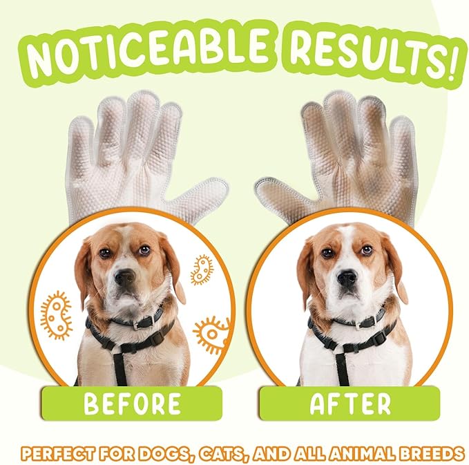 Pet Deodorizing Glove Wipes for Dogs & Cats | Nourish & Clean Fur & Skin | Coconut Oil & Chamomile Rinse-Free Wipes | Bathing Glove Wipes for Daily Care | Natural, Hypoallergenic (8 Pack)