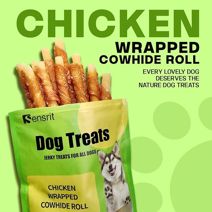 Chicken Wrapped Cowhide Rolls for Dogs - 10 Oz (285g) Savory Jerky Dog Treats, Long Lasting Rawhide Chews for Training Reward & Dental Health, High Protein Dog Snacks for All Breeds