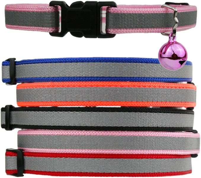 GoTags Reflective Cat Collar with Personalized ID Tag in Stainless Steel, Breakaway Cat Collar with Bell and Custom Engraved Cat Tag with up to 4 Lines of Custom Text, (Orange)
