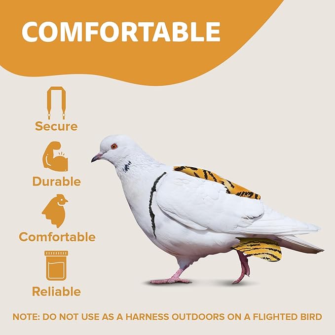 Hen Holster Premium Starter Kit - Bird Diaper, Wrap Around for Larger Pigeons, Small Breed Hens & Roosters - Leak-Proof, Comfortable Bird Harness with Sewn-in Liner & Hook & Loop Closure, XS, Tiger