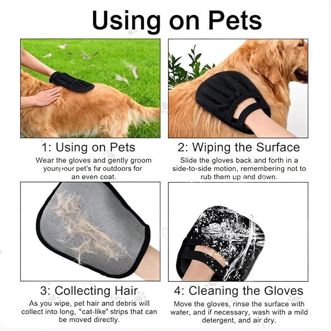 2 PCS Pet Hair Removal Glove for Cat and Dog, Reusable Electrostatic Brush Remover Gloves Fur(Black)