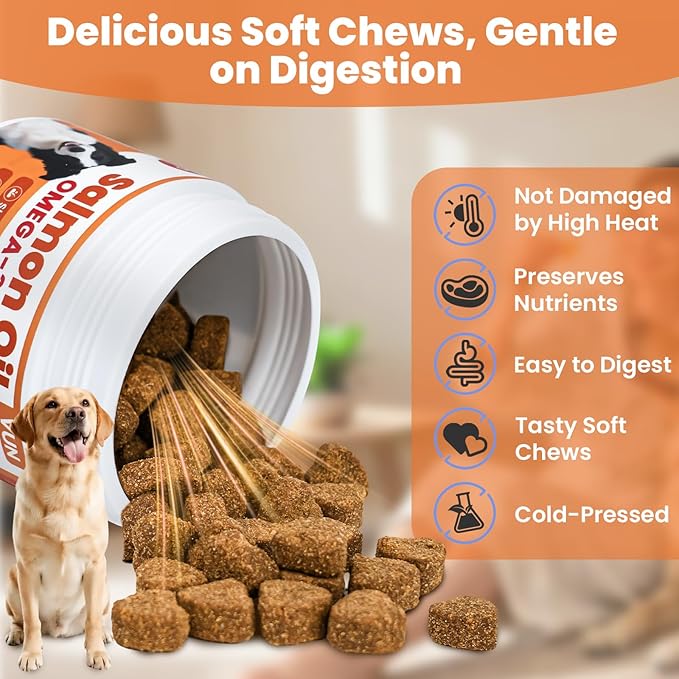 Salmon Oil for Dogs,Omega 3 for Dog Skin and Coat Supplement Chews Fish Oil Treat, Omega 6 EPA & DHA Fatty Acids Dry Skin Relief for Dogs, Coat Itch Relief Supplement,Salmon Flavor