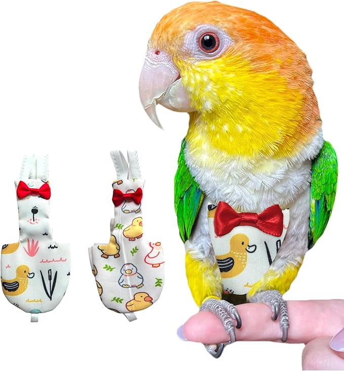 UKJENT Bird Diaper Protective Parrot Nappy 2 Pack, Reusable Flight Suit with Waterproof Inner Layer, Washable Cute Urine Wet Suit for Cockatiel Monk Parakeet Sun Parakeet Lory(S)