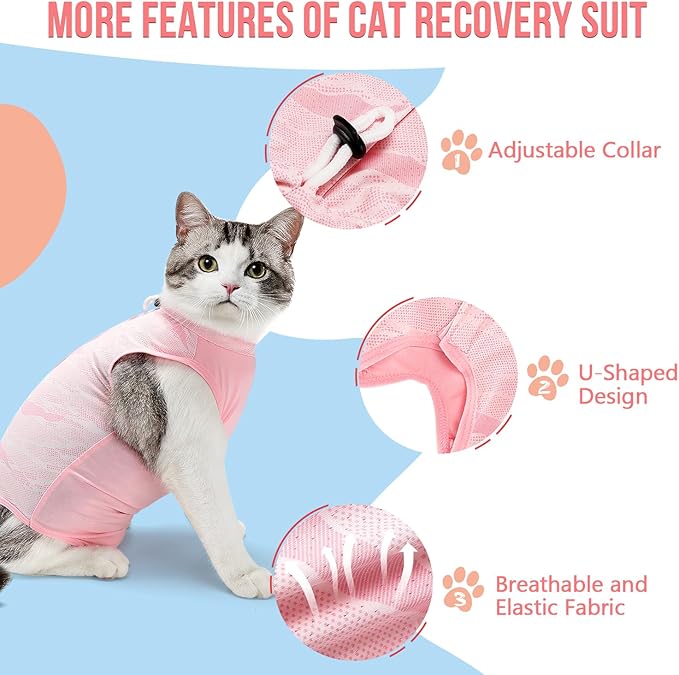 SlowTon Cat Recovery Suit - Cat Onesie for Cats After Surgery Female Male, Kitten Clothes Surgical Spay Suit Abdominal Wounds, E-Collar Alternative Cats Bodysuit Anti-Licking (Light Pink, S)