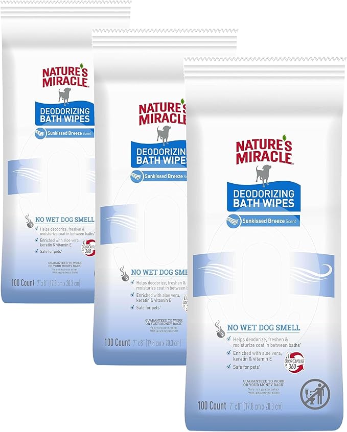 Nature's Miracle Deodorizing Bath Wipes Sunkissed Breeze Scent, 100 ct (Pack of 3)