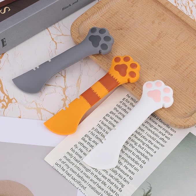 Tinoaly 3 Pcs Dog Cat Food Spoon, Cute Paw Spoon for Wet Food Silicone Can Opener Multifunctional Pet Spatula Scoop Mixing Spoons for Cat Dog Supplies (White, Orange & Dark Grey)