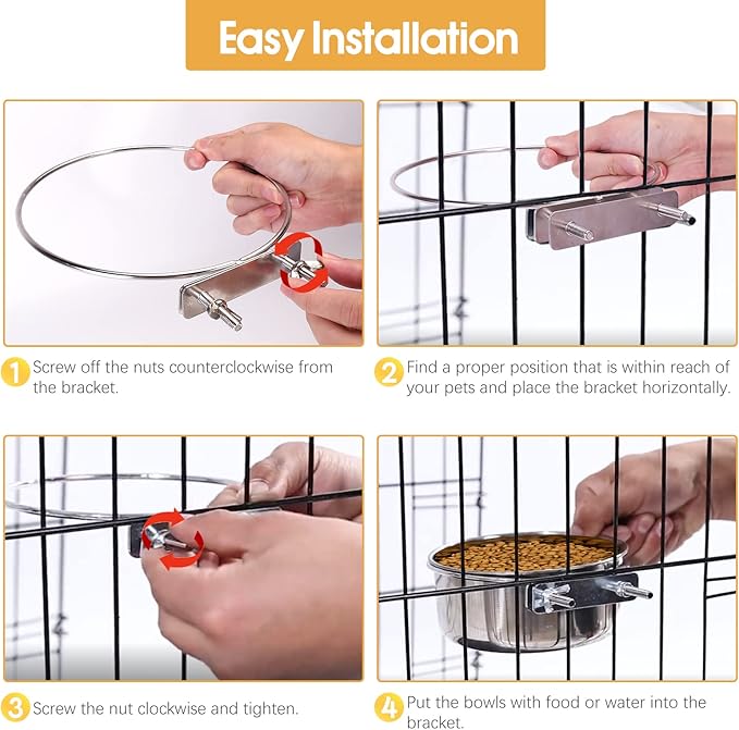 2 Pcs Medium Pet Dog Food Water Bowl for Cage Stainless Steel Non-Spill Kennel Hanging Cats Pets Bowls with Clamp Holder Crate Feeder Dish for Medium Dogs Pets (5.5x3.1'' & 6.3x2.6'')