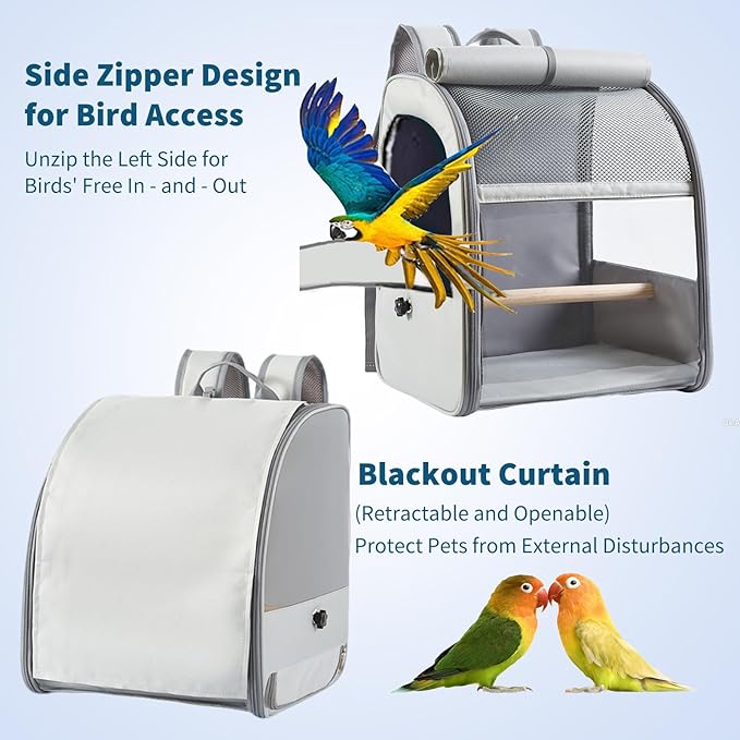 PETCUTE Bird Carrier Backpack,Breathable & Portable,Pet Travel Cage with Upgraded Tray and Standing Perches,Lightweight Foldable Birds Travel Cage for Hiking Camping,for Small Birds, Green Cheek