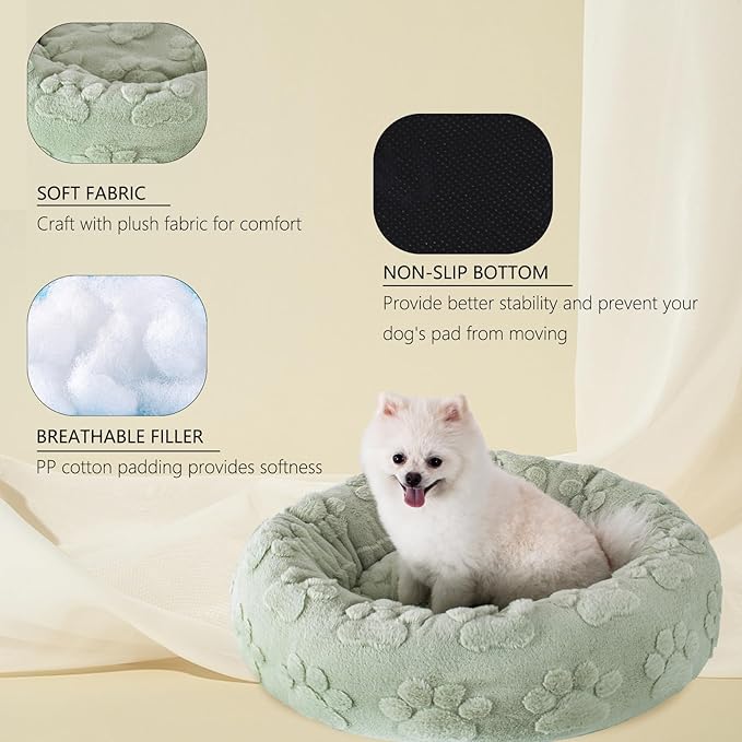 23 Inch Calming Dog Bed for Small Dogs Cats, Kitty Puppy Round Anti-Anxiety Warm Bed, Soft Cozy Anti-Slip Donut Washable Pet Bed, Fits up to 30 lbs Pets