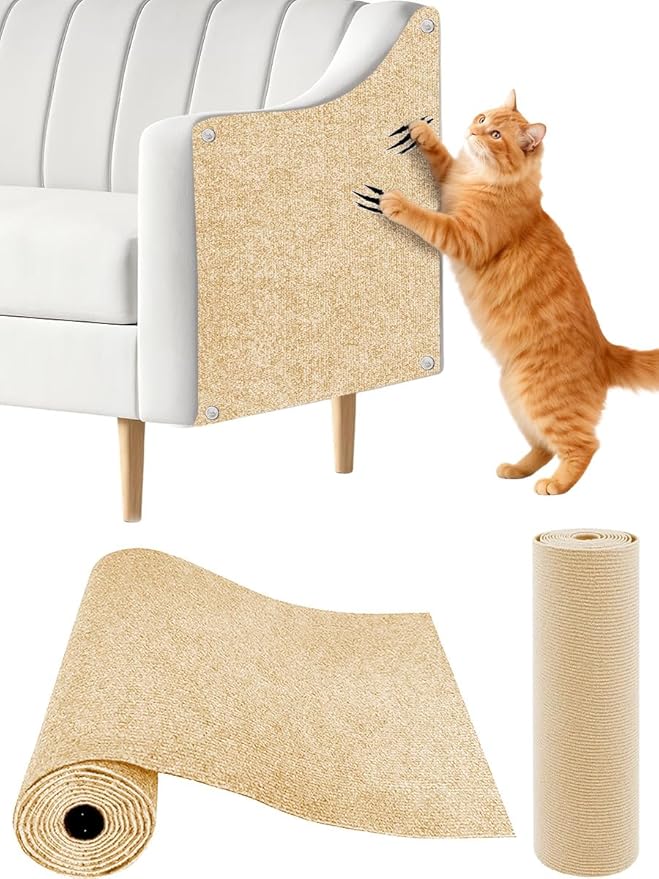 Couch Wall Corner Protector for Indoor Cats, Anti Scratch Furniture Protector from Cats Scratching, Trimmable Climbing Cat Scratcher Pad Mat for Cat Board/Door/Carpet(Khaki, 39.3x15.8In)