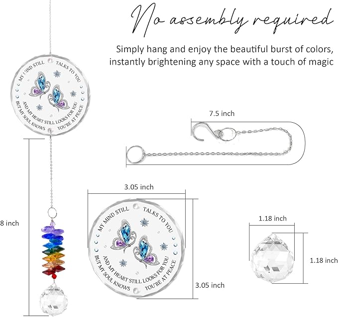 Glass Suncatcher Ornament - Memorial Gift for Loss of Loved One - My Mind Still Talks to You - Bereavement Keepsake - Crystal Rainbow Maker - Mother's Day for Mom Dad