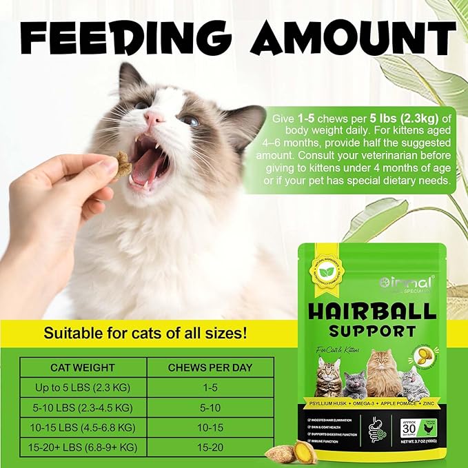 Hairball Treatment for Cats, Cat Treats Hairball Remedy Crunchy & Creamy Chews Supports Skin & Coat, Vitamins for Digestion, Chicken (30-Day Supply)-2PCS