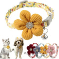 Yellow Dog Collars for Small Dogs, Puppy Collar for Girl Cute XS Dog Collar with Flower Floral Cat Collar with Bell Adjustable for Tiny Little XXS Extra Small Female Pets Kittens Dogs, XSmall