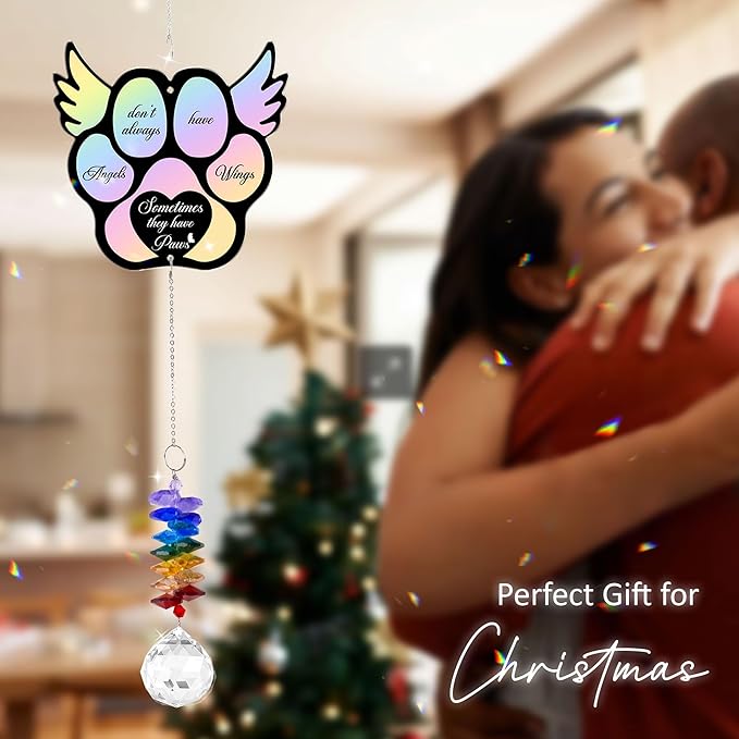 Aluminum Ornament Suncatcher - Angels Don't Always Have Wings - Pet Memorial Ornaments Pets Sympathy Remembrance Gifts for Loss of Dogs Cats - Crystal Rainbow Maker
