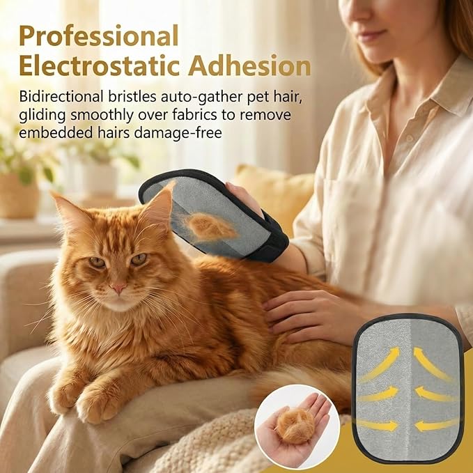 Electrostatic Pet Hair Removal Gloves for Cats & Dogs–Upgraded Reusable Magic Brush Tool for Quick Wiping on Couch, Carpet, Laundry, Car Seat & Pet Beds(3PC-Black