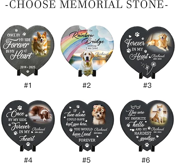 Personalized Pet Memorial Stone - Custom Dog Grave Marker with Name & Photo - Sympathy Gifts for Loss of Beloved Dog - Cemetery Decor - Rainbow Bridge Memorial for Dogs (Style A)