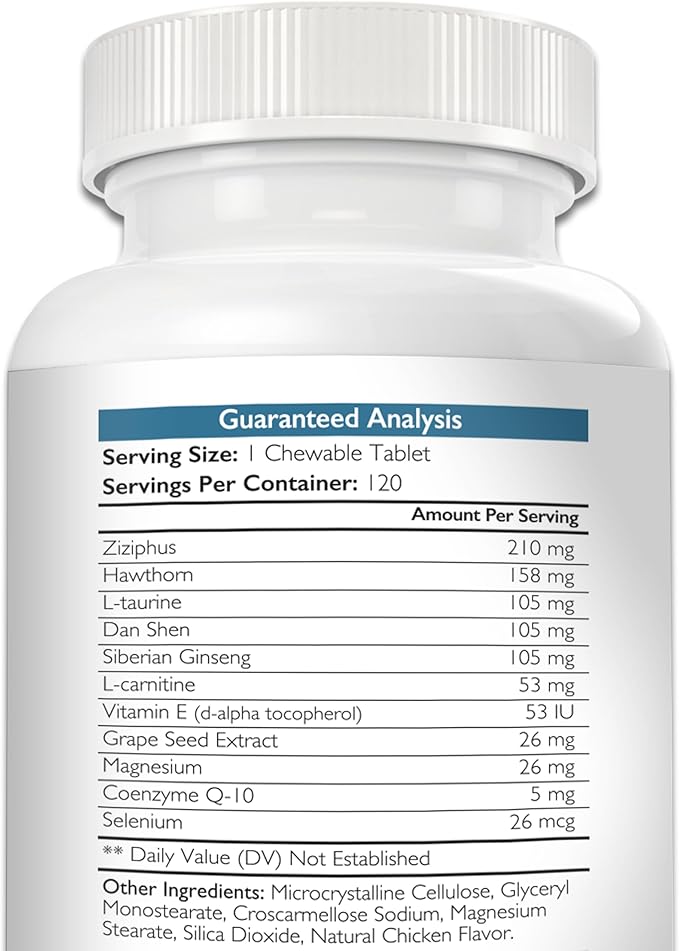 Cardio Support for Dogs Plus Antioxidant, L-Carnitine, L-Taurine, with Coenzyme Q10 and Vitamin E, Promotes a Healthy and Strong Dog Heart, 120 Chewable Tablets