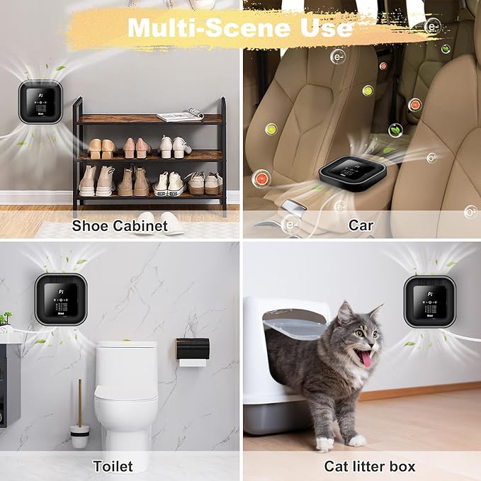 Cat Litter Deodorizer & Strong Odor Eliminator with Ozone & Aromatherapy - 5 Mode Air Purifier for Dog Poop, Cat Pee & Urine, Smoke - Plug in USB for Litter Box, Pet Home, Car, Kitchen, Bathroom