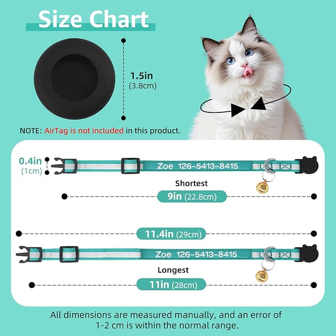 Custom Cat Collar, Personalized Nylon Breakaway Cat Reflective Collar Embroidered with Pet Name and Phone Number with Waterproof Holder Case and Bell (with Silicone Protective Case)