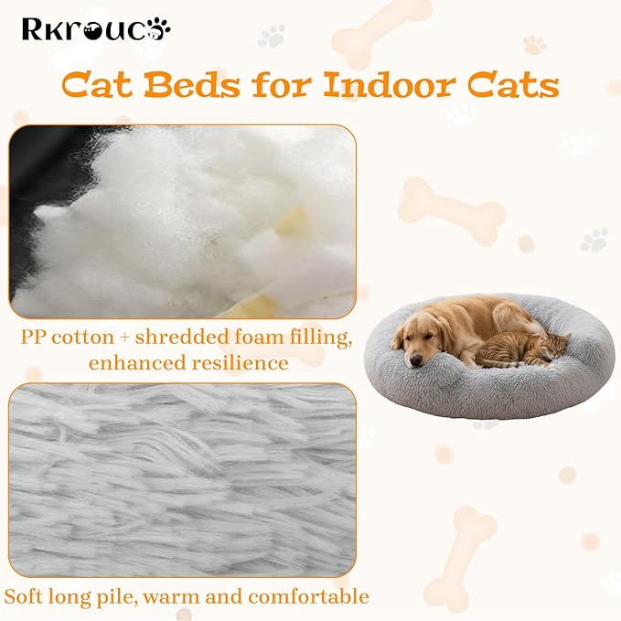 Fluffy Dog Bed Calming Donut Beds for Large Dogs Warming Round Small Medium Pet Nest Cozy Cat Mattress Indoor Washable Puppy Kennel Kittens Sleep Mat (XL, 43.3×43.3 inch, Light Gray)