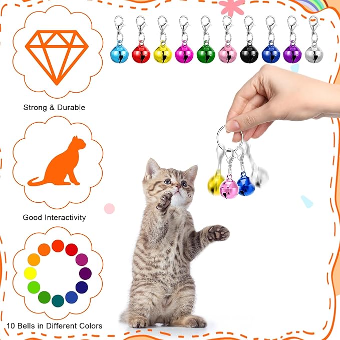 10 Pcs Dog&Cat Collar Bells, 1.30 Inch Mini Pet Bell, Small Bells for Dog Collars, Glossy Anti-Lost Training Bell for Puppy Kitten Collars Pendant Accessories (Multicolored)