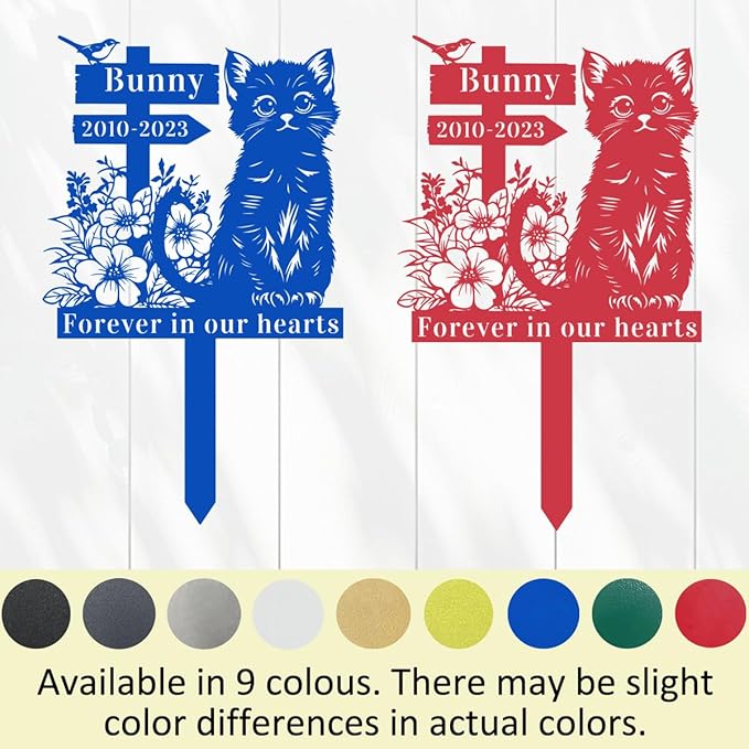 Custom Flowers Cat Memorial Garden Stake Personalized Bird Cat Memorial Grave Marker,Metal Cat Memorial Stake Yard Sign for Garden Lawn Cemetery,Customized Cat Memorial Plaque Burial Stake