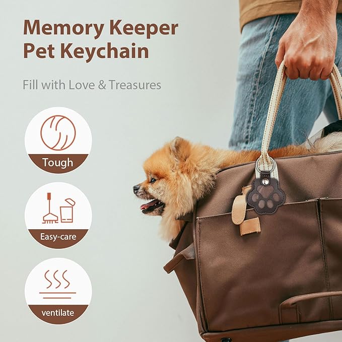 Pet Keychain Refillable Paw Shaped Leather Fur Keepsake Pet Paw Print Dog&Cat Hair Storage Collector (dark brown)