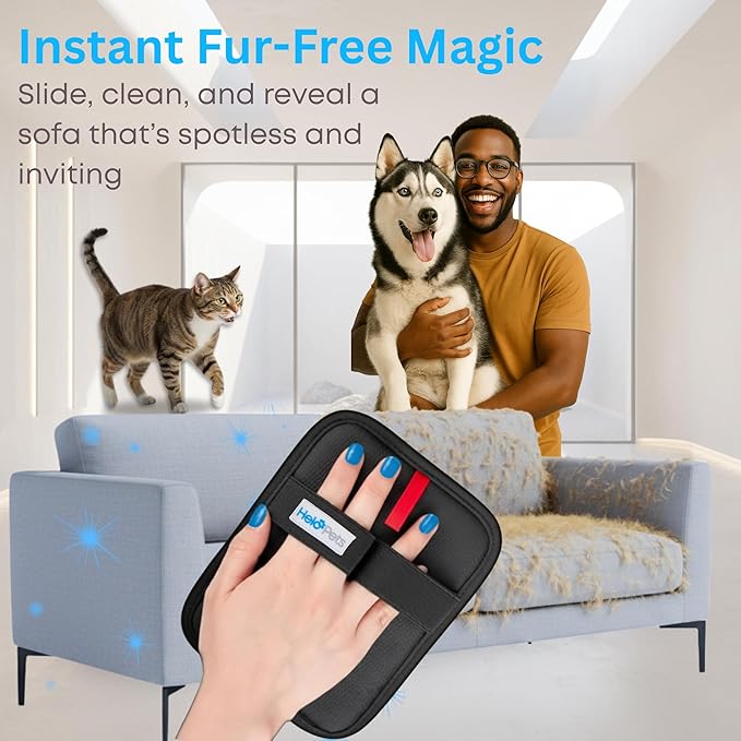 Reusable Pet Hair Remover Glove – Electrostatic Fur Removal for Cats & Dogs, Cleans Couch, Furniture & Clothing Fast – Wash, Dry & Use Again - Gentle with Soft Fabrics.