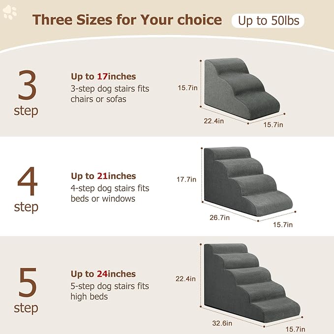 Dog Ramp and Stairs for Small Dogs & Cats,3-Step Pet Stairs for Couch Sofa and Chair,Indoor Anti-Slip Dog Stairs for Old Cats and Puppy