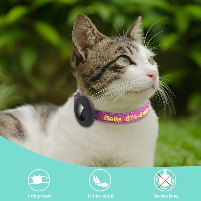 Custom Cat Collar, Personalized Nylon Breakaway Cat Reflective Collar Embroidered with Pet Name and Phone Number with Waterproof Holder Case and Bell (with Silicone Protective Case)