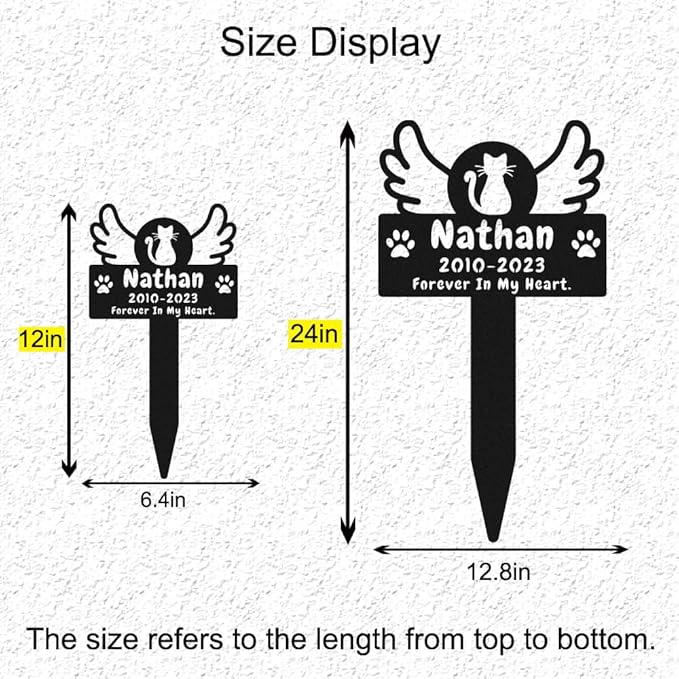 Personalized Cat Memorial Stake Grave Marker with Wings Paws, Custom Cat Memorial Grave Marker Garden Stake, Customized Metal Pet Cat Memorial Plaque Pet Grave Marker Remembrance Stake