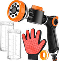 Upgrade Dog Washing Hose Attachment with Replacement Soap Bottle, 8 Spray Patterns Dog Wash Hose Attachment with Dog Washing Gloves, Suitable for Watering Plant, Patio, Cleaning, Showering Pet