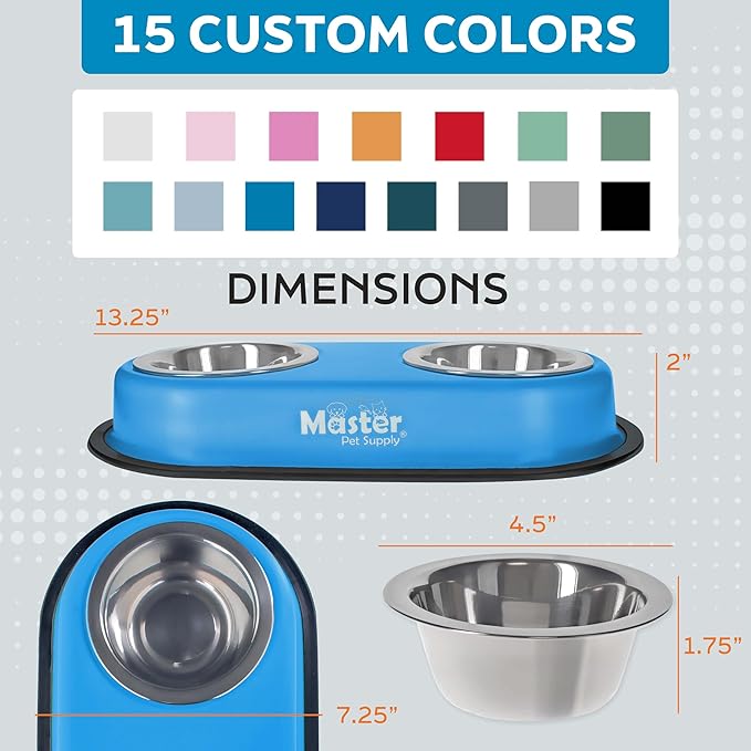 Master Pet Supply Double Dog Bowls Set with Elevated Base and 2 (8 oz) Stainless Steel Removable Dishes (Pistachio) – Double Cat Food Water Bowl, Dog Puppy Food Bowl Set, Rust Resistant