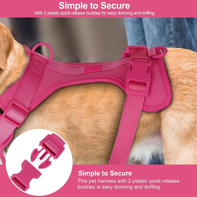 Wisedog No Pull Lightweight Dog Vest Harness with Soft and Comfortable Cushion, Breathable Mesh, for Small Medium Large Dogs Walking (L(Neck: 16.15"-20.86";Chest: 24.02"-38.19"), Peacock Pink)