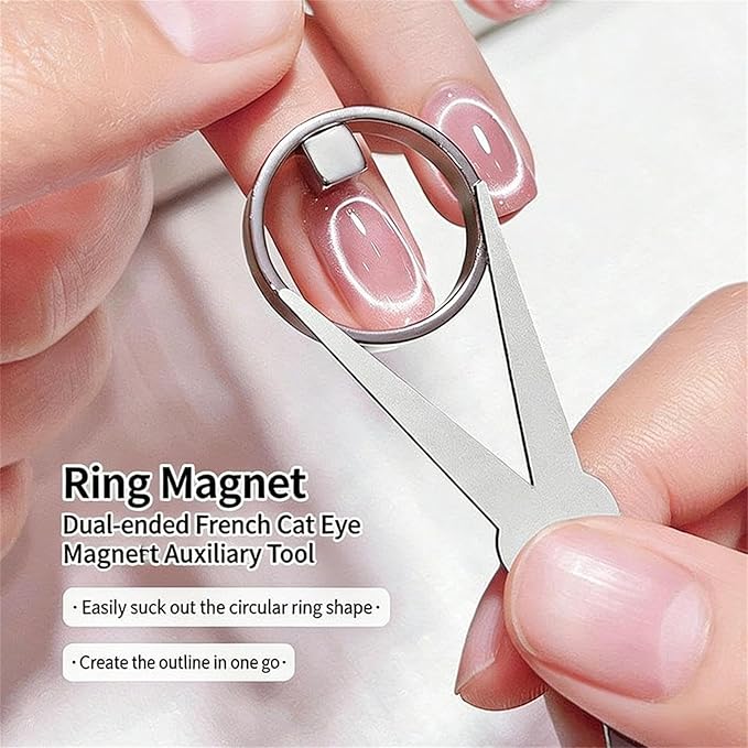 2026 New Ring-Shaped Cat Eye Magnet for Nails, Hollow Cateye Magnet for Nails, Y & Rin-gMagnet(Wide Beam,Heart,French), Mini Round Strong Nail Magnet French Tip Tool for Home Salon DIY Manicure (1Set)