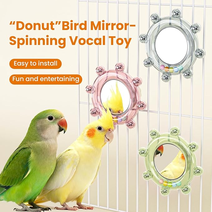 Bird Mirror Toys for Cage,Parakeet Rotating Sound Wheel Toy,Budgie Training Colorful Interactive Chew Toys for Canaries Lovebirds Conures Cockatiels cage Accessories (1, Blue)