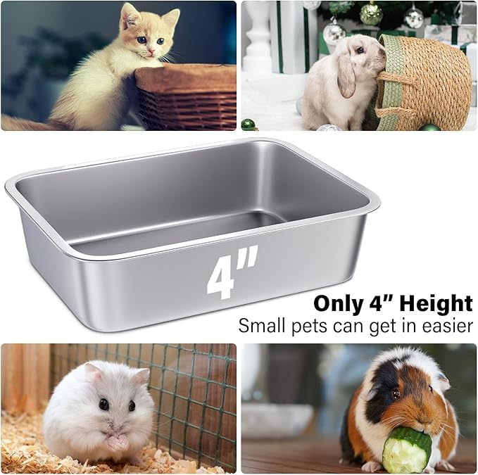 Stainless Steel Cat Litter Box Small,Cat Litter Box for Kitty/Rabbits Easy to Clean,Metal LitterBox for Kitty/Kitten or Bath Pan,Non Stick, No Smell,15.5" L x 11.7" W x 4" H