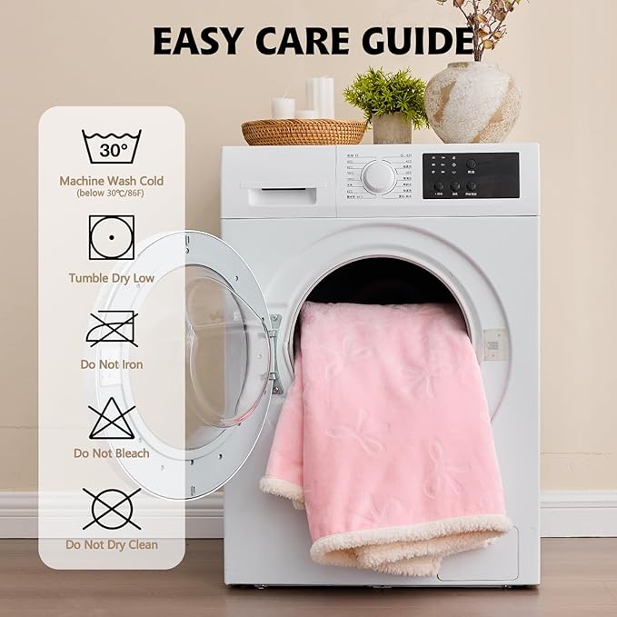 Qeils Pet Blankets for Cats - Waterproof Cat Blanket Washable - Sherpa Fleece Puppy Blanket, Soft Plush Reversible Throw Protector for Bed Couch Car Sofa, 40"X50", Pink Bows