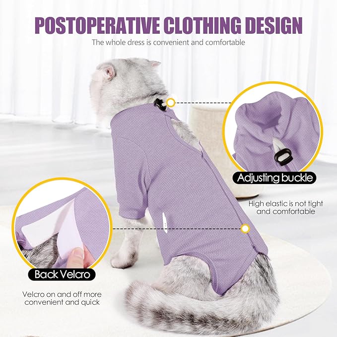 Cat Surgery Recovery Suit - E-Collar Alternative Anti-Licking Spay/Neuter Bodysuit, Soft Pet Surgical Pajamas for Cats, Abdominal Wound Onesie (Purple, Small)